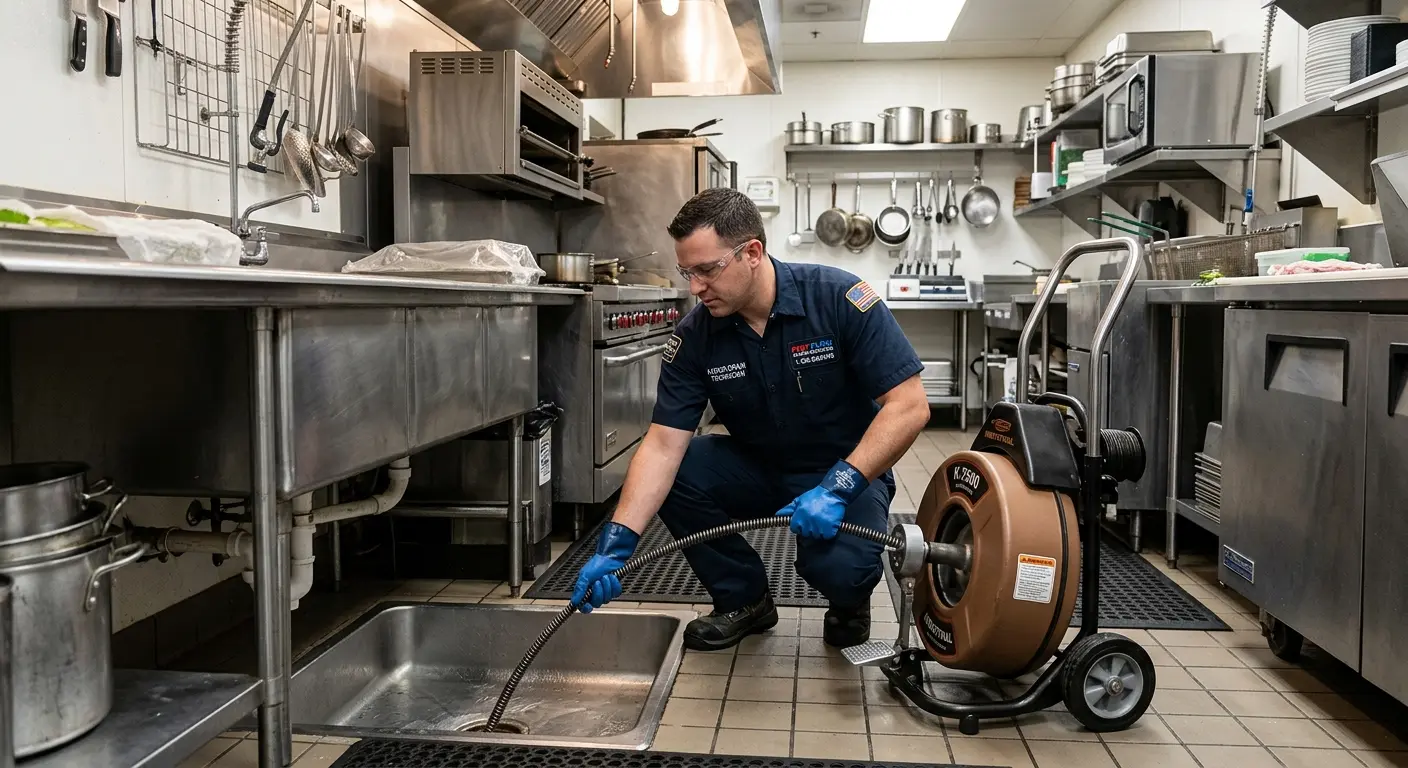 Commercial drain cleaning service in a restaurant kitchen in Valdosta